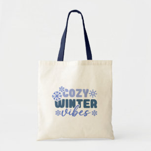 Cozy Winter Vibes - Snowflake Typography Tote Bag