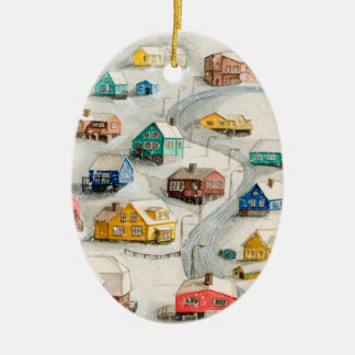 Cozy Winter Village Art Ceramic Ornament