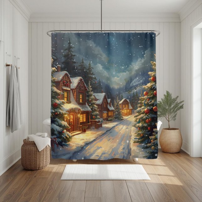 Cozy Winter Village Christmas Shower Curtain  (Creator Uploaded)