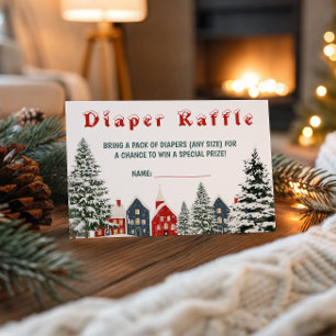 Cozy Winter Village Diaper Raffle Card Festive
