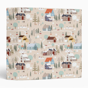 Cozy Winter Village Scene Pattern 3 Ring Binder
