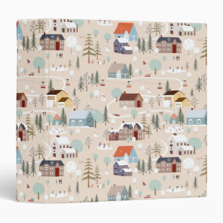 Cozy Winter Village Scene Pattern 3 Ring Binder