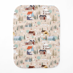 Cozy Winter Village Scene Pattern Baby Burp Cloth
