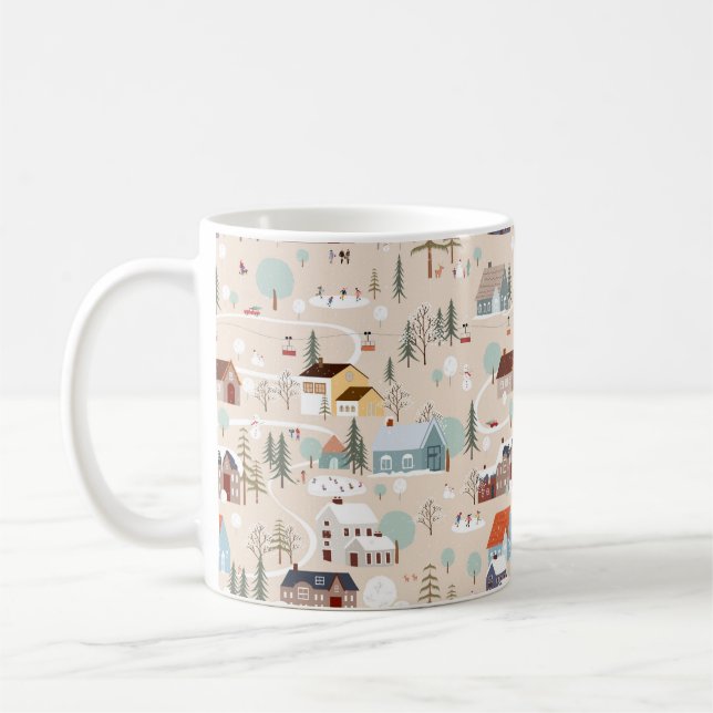 Cozy Winter Village Scene Pattern Coffee Mug (Left)