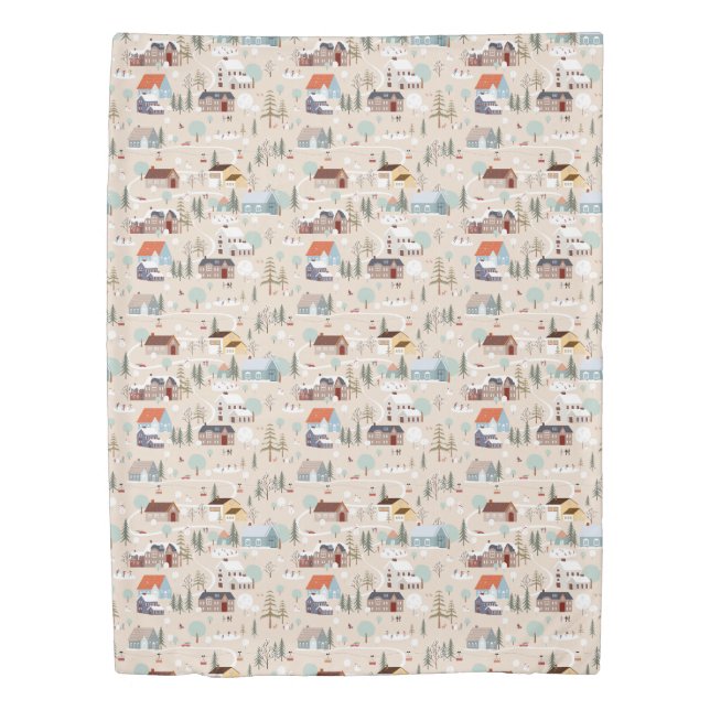 Cozy Winter Village Scene Pattern Duvet Cover (Front)