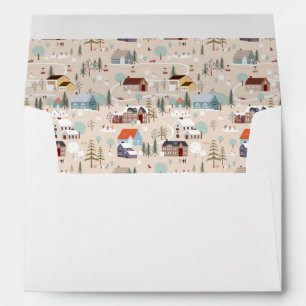 Cozy Winter Village Scene Pattern Envelope