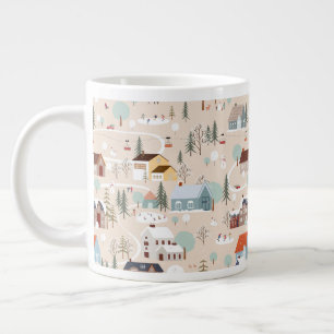 Cozy Winter Village Scene Pattern Giant Coffee Mug