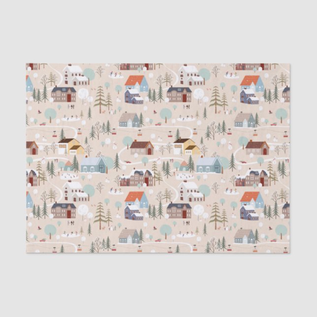 Cozy Winter Village Scene Pattern Tissue Paper (Front)