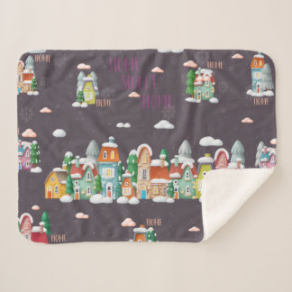 Cozy Winter Village Sherpa Blanket
