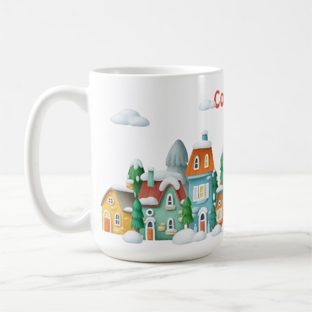 Cozy Winter Village – Snowy Holiday Scene Coffee Mug (Left)