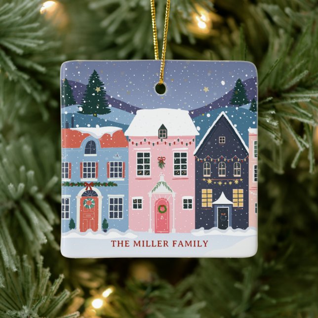 Cozy Winter Village Snowy Houses Ornament (Tree)