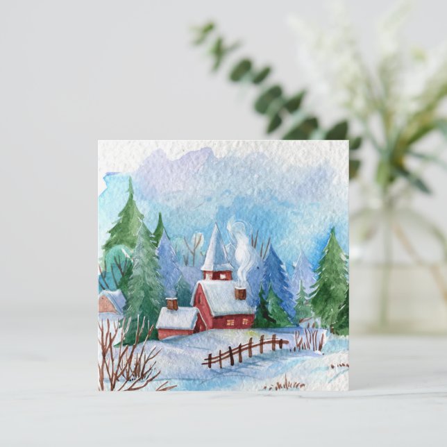 Cozy Winter Watercolor Landscape (Standing Front)