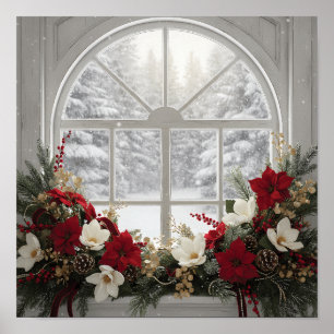 Cozy Winter Window Elegant Christmas Art Poster