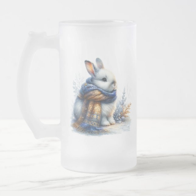 Cozy Winter Wishes To Somebunny Special Rabbit Frosted Glass Beer Mug (Left)