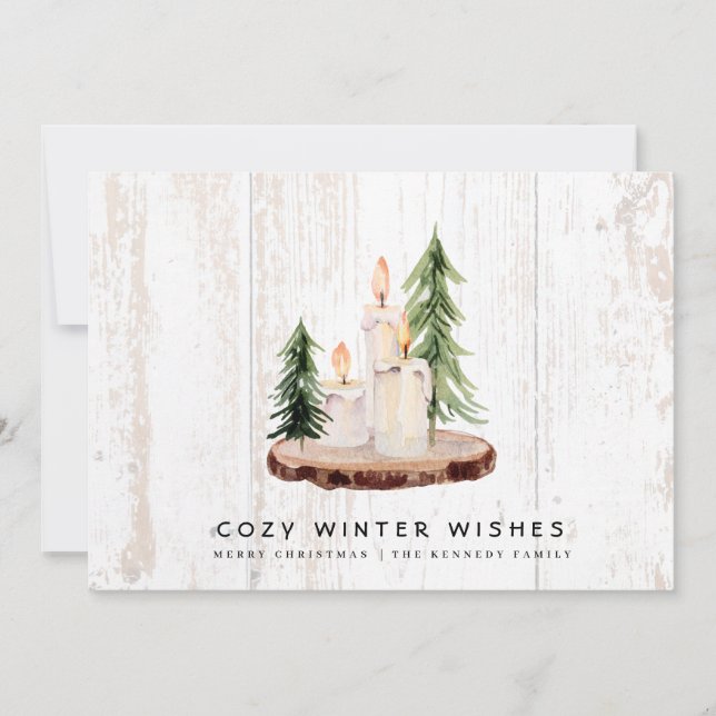Cozy Winter Wishes | Weathered Wood Country  Holiday Card (Front)
