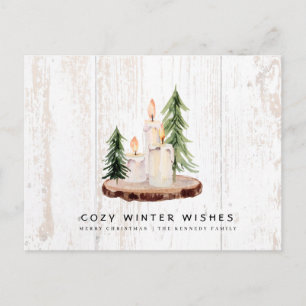 Cozy Winter Wishes Weathered Wood Country Xmas Invitation Postcard