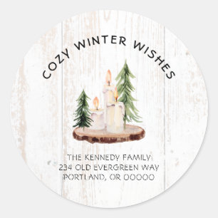 Cozy Winter Wishes White Distressed Wood Xmas Classic Round Sticker