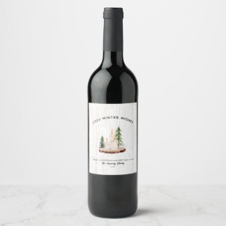 Cozy Winter Wishes White Distressed Wood Xmas Wine Label