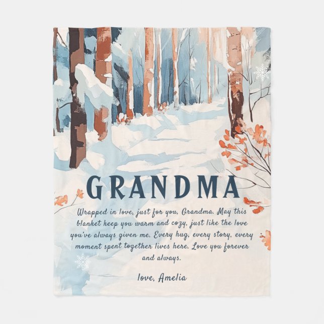 Cozy Winter Wonderland Grandma  Fleece Blanket (Front)