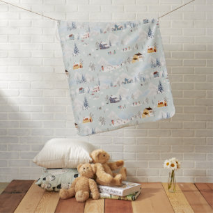Cozy Winter Wonderland Ice Skating Village Pattern Baby Blanket