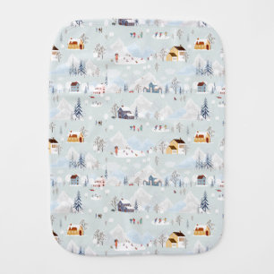 Cozy Winter Wonderland Ice Skating Village Pattern Baby Burp Cloth