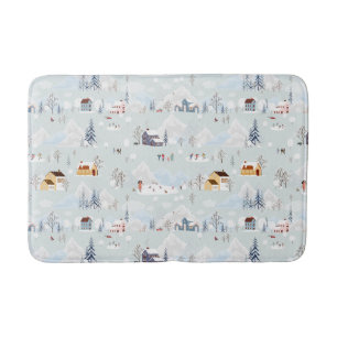 Cozy Winter Wonderland Ice Skating Village Pattern Bath Mat