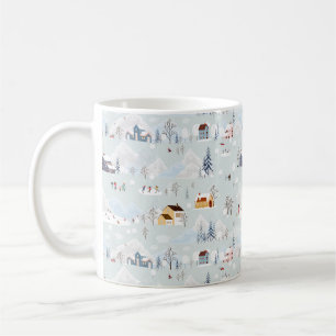 Cozy Winter Wonderland Ice Skating Village Pattern Coffee Mug