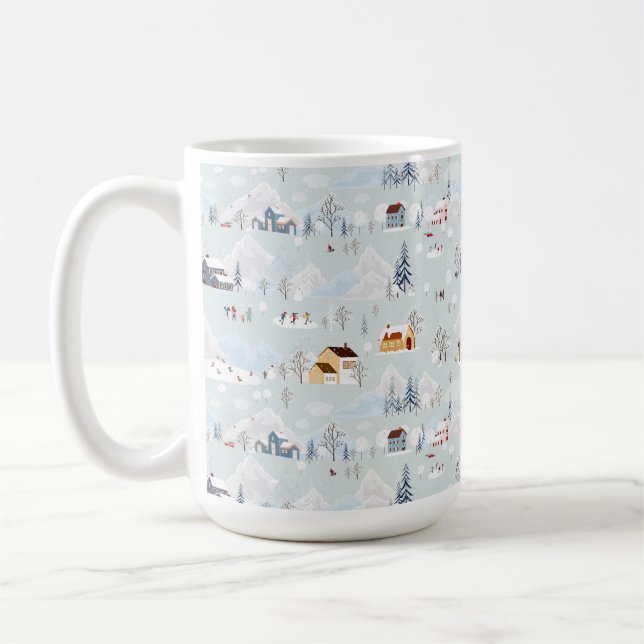 Cozy Winter Wonderland Ice Skating Village Pattern Coffee Mug (Left)