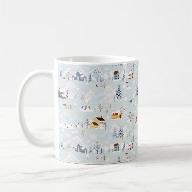 Cozy Winter Wonderland Ice Skating Village Pattern Coffee Mug (Left)