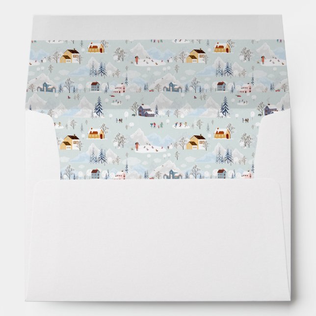Cozy Winter Wonderland Ice Skating Village Pattern Envelope (Back (Bottom))