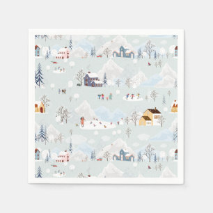 Cozy Winter Wonderland Ice Skating Village Pattern Napkins