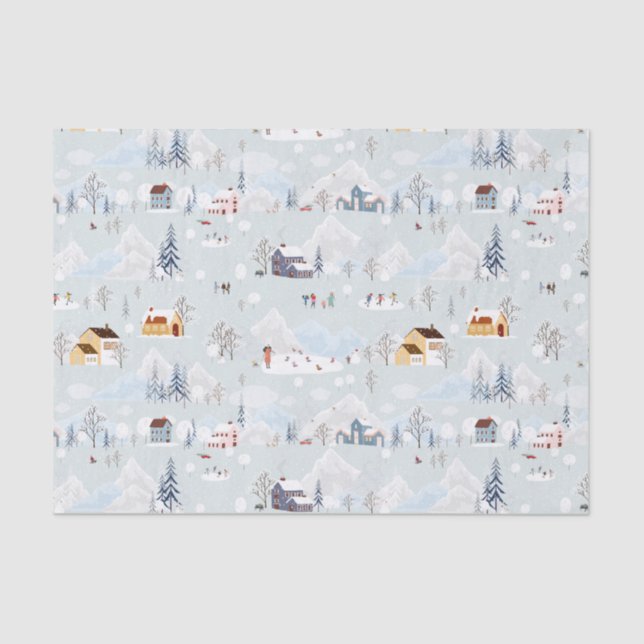 Cozy Winter Wonderland Ice Skating Village Pattern Tissue Paper (Front)