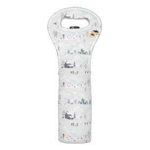 Cozy Winter Wonderland Ice Skating Village Pattern Wine Bag