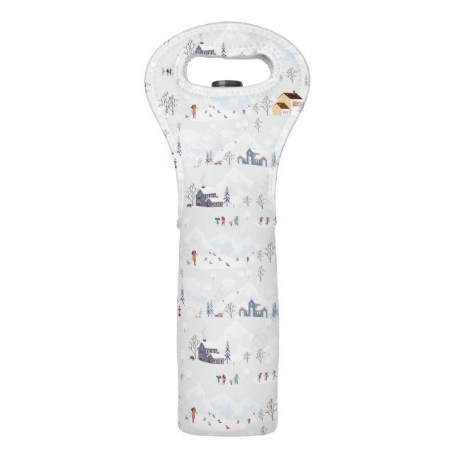 Cozy Winter Wonderland Ice Skating Village Pattern Wine Bag (Front)