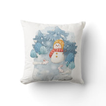 Cozy Winter Wonderland Snowman Throw Pillow