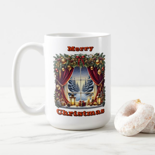 Cozy Winter Wonderland View Coffee Mug (With Donut)