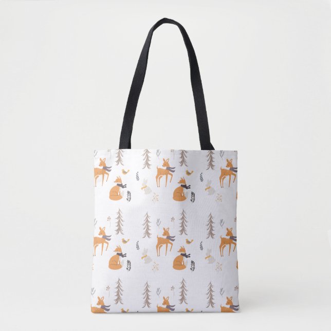 Cozy Winter Woodland Animals Folk Art Christmas Tote Bag (Front)