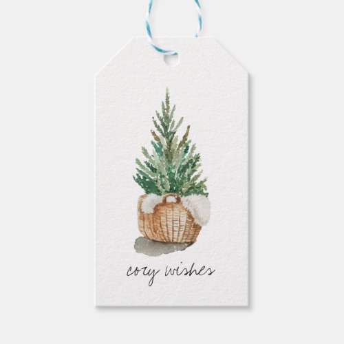 Cozy Wishes Little Christmas Tree in a Basket Gift Tags