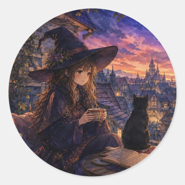 Cozy Witch Sunset Sticker (Front)