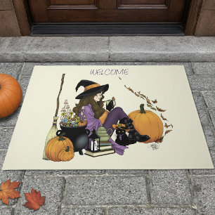 Cozy Witch Vibes Halloween Pumpkins Purple Doormat