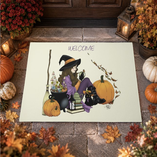 Cozy Witch Vibes Halloween Pumpkins Purple Doormat (Creator Uploaded)