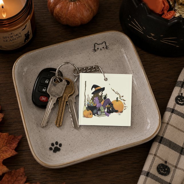 Cozy Witch Vibes Halloween Pumpkins Purple Keychain (Creator Uploaded)