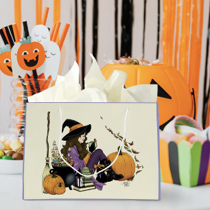 Cozy Witch Vibes Halloween Pumpkins Purple Large Gift Bag