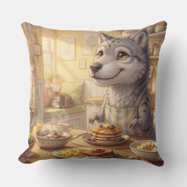 Cozy Wolf Breakfast Pillow (Front)