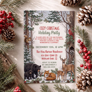 Cozy Woodland Animal Christmas Party Invitation