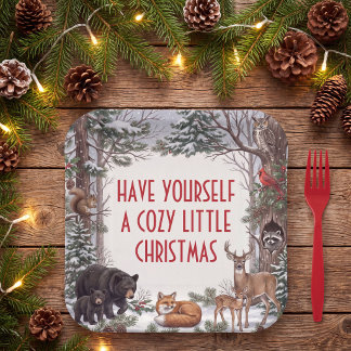 Cozy Woodland Animals Christmas Paper Plates
