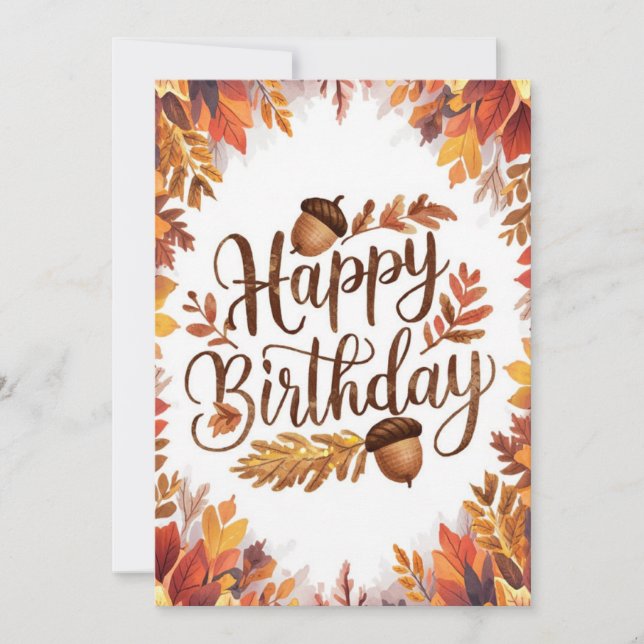 Cozy Woodland Autumn Fall Happy Birthday Card (Front)