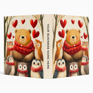 Cozy Woodland Bear Owl Family Winter Love 3 Ring Binder