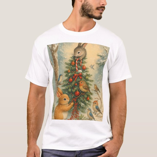 Cozy woodland bunny Christmas cute winter festive  T-Shirt (Front)