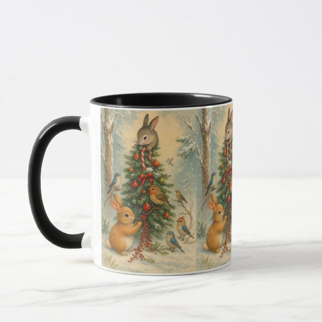 Cozy woodland bunny christmas warm winter festive  mug (Left)